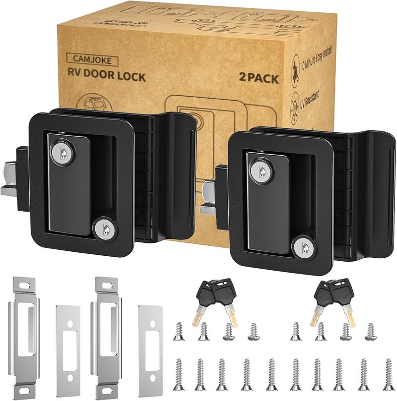 CAMJOKE RV Door Lock for Travel Trailers with Paddle Deadbolt, Camper Entry Door Latch, RV Lock Replacement Kit with 4 Keys, for Cargo Hauler Horse Trailer Truck (2 Locks with The Same Key) - Image 1